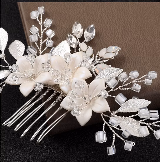  Pente de cabelo com flor de argila.  Pente de cabelo de flor de folha de casamento nupcial Acessórios para cabelo